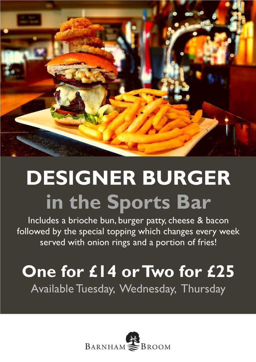 barnhambroom's tweet photo. 🍔 DESIGNER BURGER 🍔 Make sure you come and try one of our #designerburgers available in the Sports Bar TODAY! @VisitNorwich @visit_norfolk @NorwichOffers @FeastNorfolk @moreNorwich @VisitWym @visitnorfolk https://t.co/7RLtOtJlHW