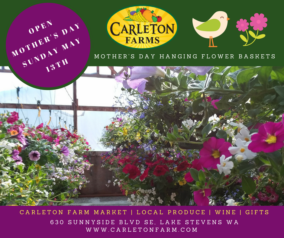 Mother's Day baskets are here at <a href="/CarletonFarms/">Carleton Farms</a>.  Market is open 10-7pm