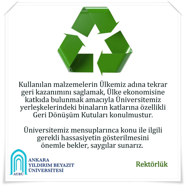 Geri Dönüşüm Kutularının Kullanımı Hakkında Duyuru
<a href="/drMetinDogan/">Prof.Dr.Metin Doğan</a> <a href="/usanfatih/">M. Fatih Uşan</a> <a href="/aricankazim/">Musa Kazım ARICAN</a> @abkarabulut <a href="/MEnesKala/">Muhammet Enes Kala</a> @aybunikonsey <a href="/EngelsizYbu/">ENGELSİZ-YBU KULÜBÜ</a> <a href="/KETYBU/">KET</a> <a href="/AfakYbu/">ÂFÂK KULÜBÜ</a> <a href="/OtukenYbu/">ÖTÜKEN Fikir Arş.</a>