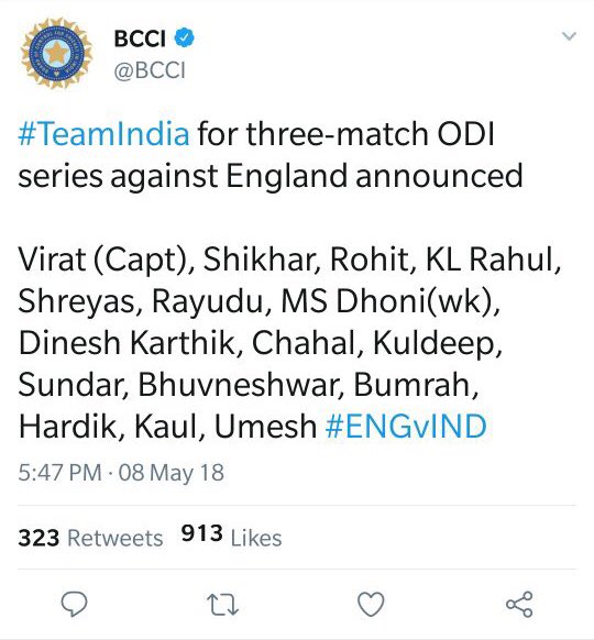 loki__banna's tweet photo. How big influence #IPL2018 is having on #teamSelection #IPLayWePlay #India #TeamIndia https://t.co/TQxizbO8Gb