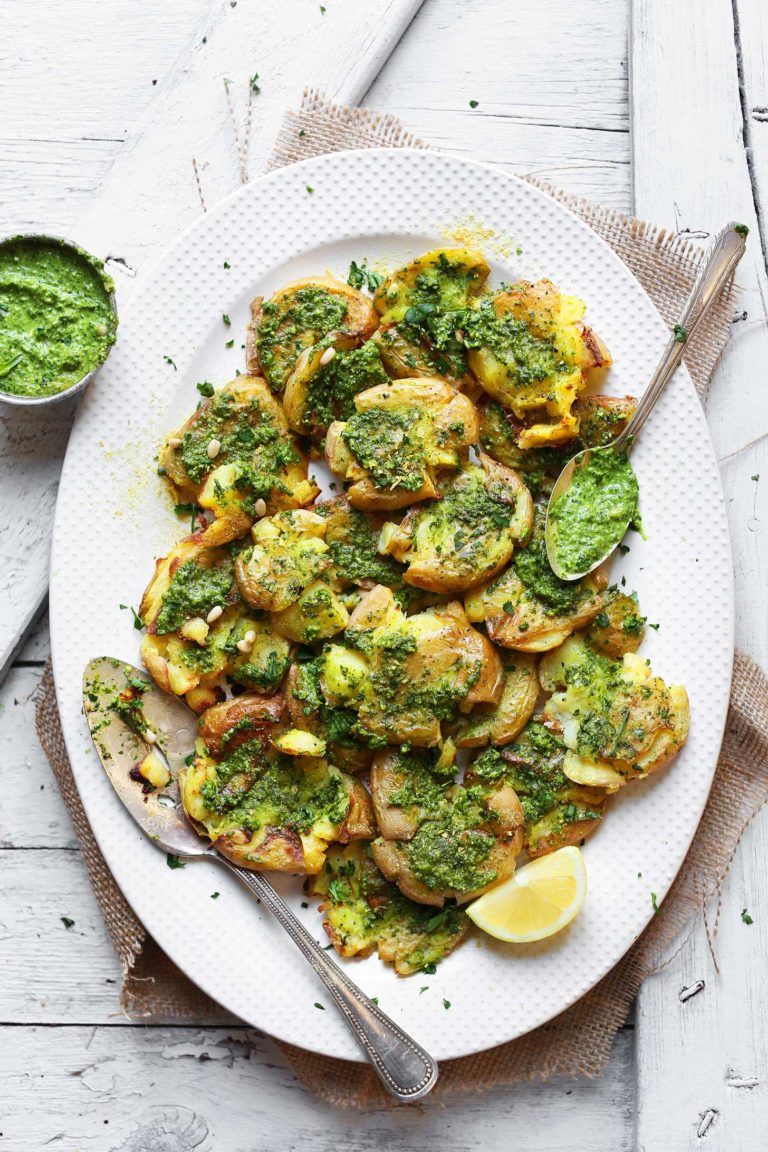 DowneyFarms's tweet photo. Current craving: crispy smashed potatoes with garlic pesto. Perfect for passing around to friends this spring. https://t.co/fiWW84zIVi https://t.co/YDuopiv5WC
