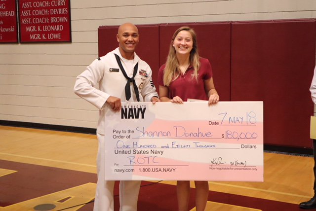 HIESbears's tweet photo. HIES senior Shannon Donahue was honored at the Upper School assembly on Monday, May 7, with two military scholarships: a four-year ROTC Scholarship and a four-year Navy ROTC Scholarship. #805pride #HIESbears https://t.co/5hXppeEkFK