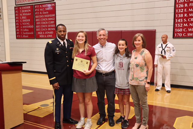 HIESbears's tweet photo. HIES senior Shannon Donahue was honored at the Upper School assembly on Monday, May 7, with two military scholarships: a four-year ROTC Scholarship and a four-year Navy ROTC Scholarship. #805pride #HIESbears https://t.co/5hXppeEkFK
