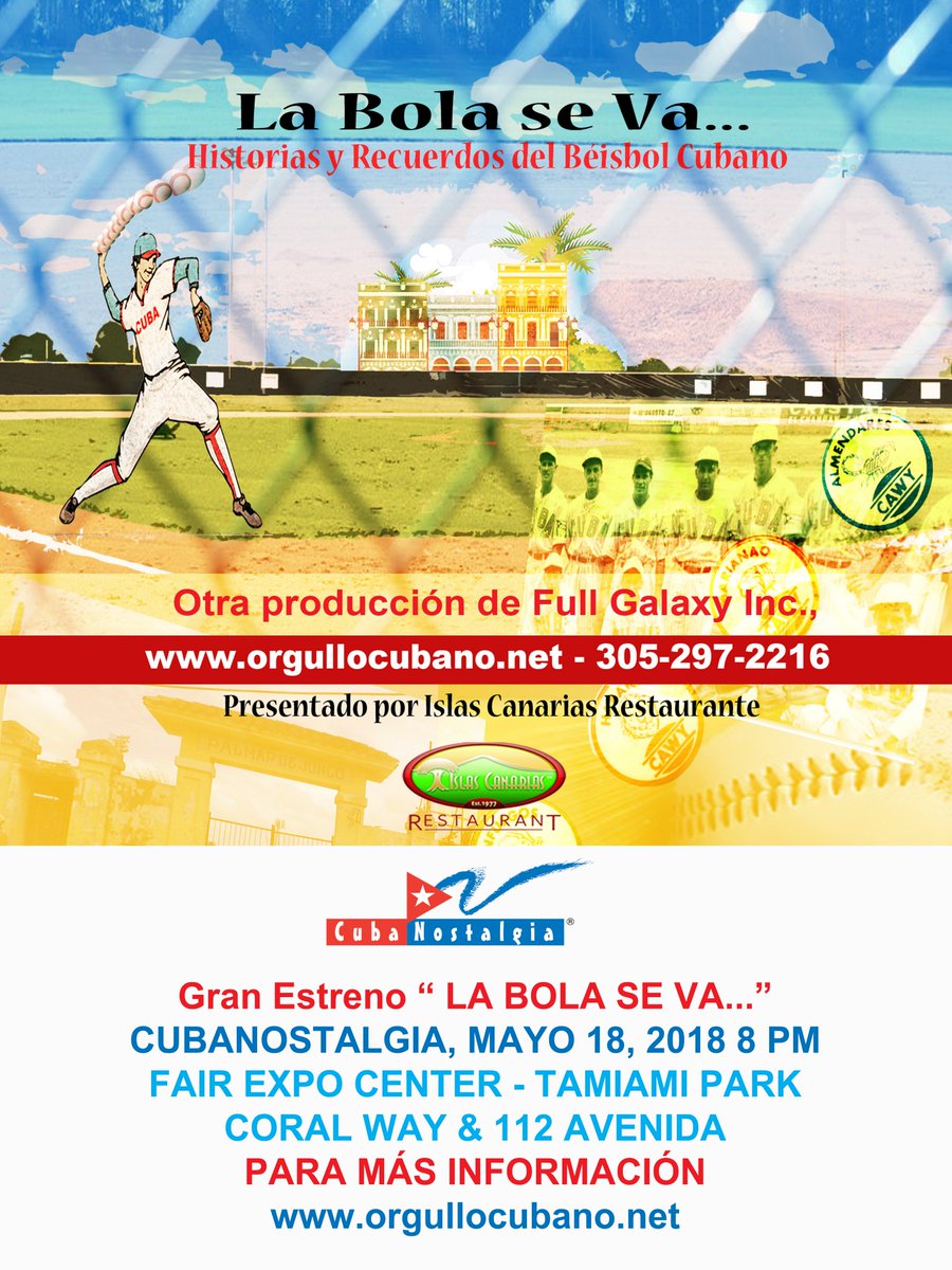 CubaNostalgia's tweet photo. Don't miss this! #CubaNostalgia2018 will be premiering "La Bola Se Va" a new documentary of the history of baseball on Friday, May 18 at 8:00 p.m.

Learn more: https://t.co/KjQImZfx2Y https://t.co/6k3pn6udkL
