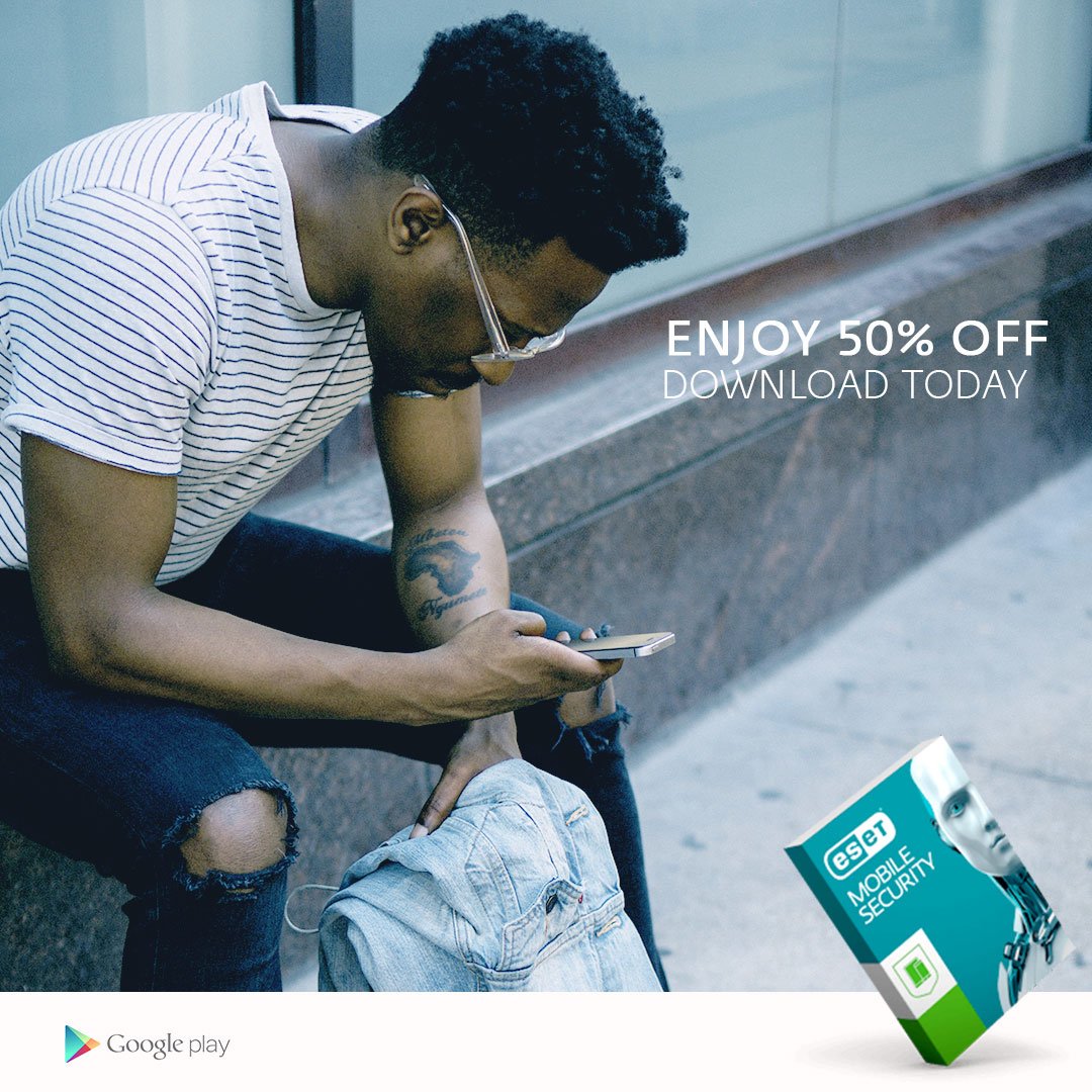 ESET_EA's tweet image. It's #AndroidWeek! 50% off ESET Mobile Security for Android on your Google Play. Offer for new customers only #ESETMobileSecurity