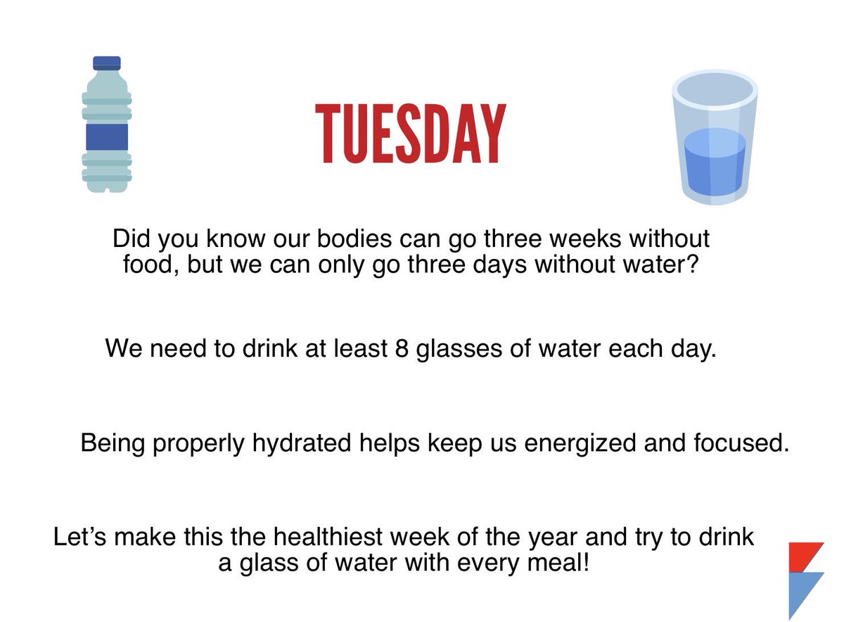 gisdwellness's tweet image. Today is day two of @ITSTIME #HealthyTexasWeek.  Today focuses on #hydration.  Water is a great beverage choice to keep you hydrated. 💧