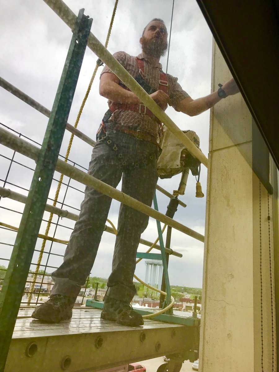FNBFirst's tweet photo. We have super heroes at The First! Our own Andrew and Daniel are taking advantage of the warmer weather and low winds to shine up the windows at our Sherman and Main Location! Thanks to our fantastic building crew who keep our facilities in tip top condition! #FNBThanks https://t.co/CaYQgikdh0