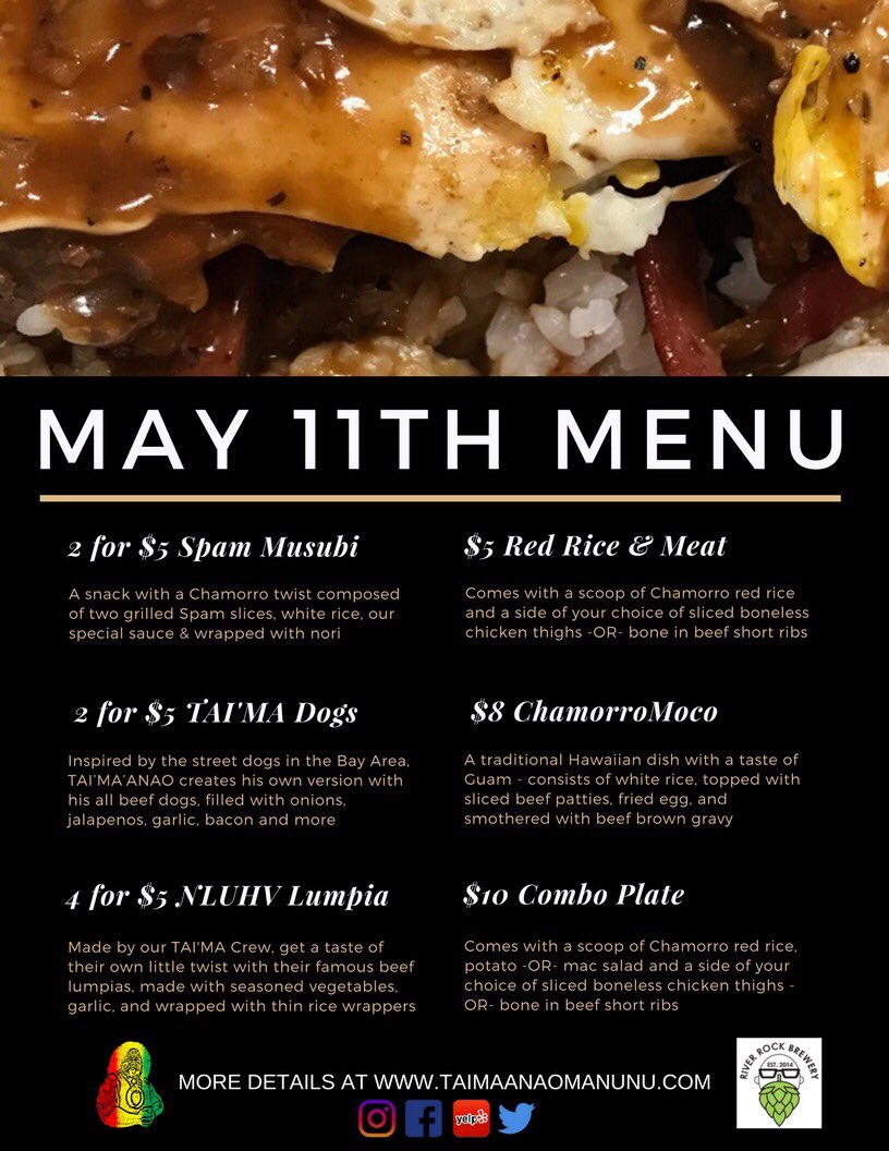 TAIMAANAO's tweet photo. Mark you Calendars &amp; Set your Alarm for this Friday, May 11th at the River Rock Brewery in Galt, Ca‼️ #TAIMAANAO #Chamorro #chamorrofood #guam #beer #riverrockbrewery #galt #brewery #bbq #foodbloggers https://t.co/QavtK0SOzV