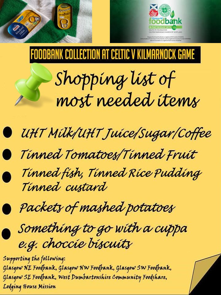 Image result for celtic v kilmarnock foodbank collection