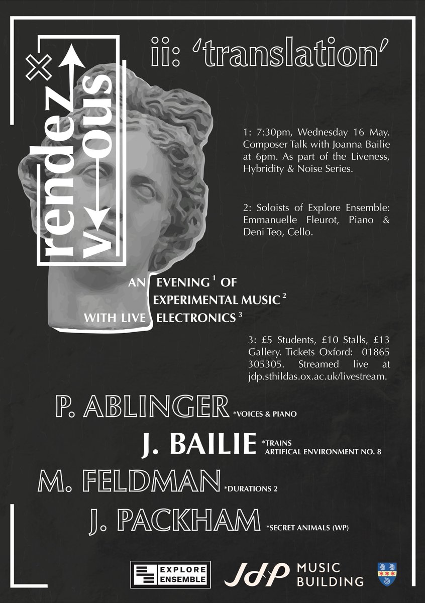 JdP_oxford's tweet image. Wednesday 16 May - Soloists of @ExploreEnsemble perform works by #JoannaBailie #PeterAblinger #MortonFeldman @jonathanpackham at @hilda_beastoxf Tickets now on sale at @TicketsOxford