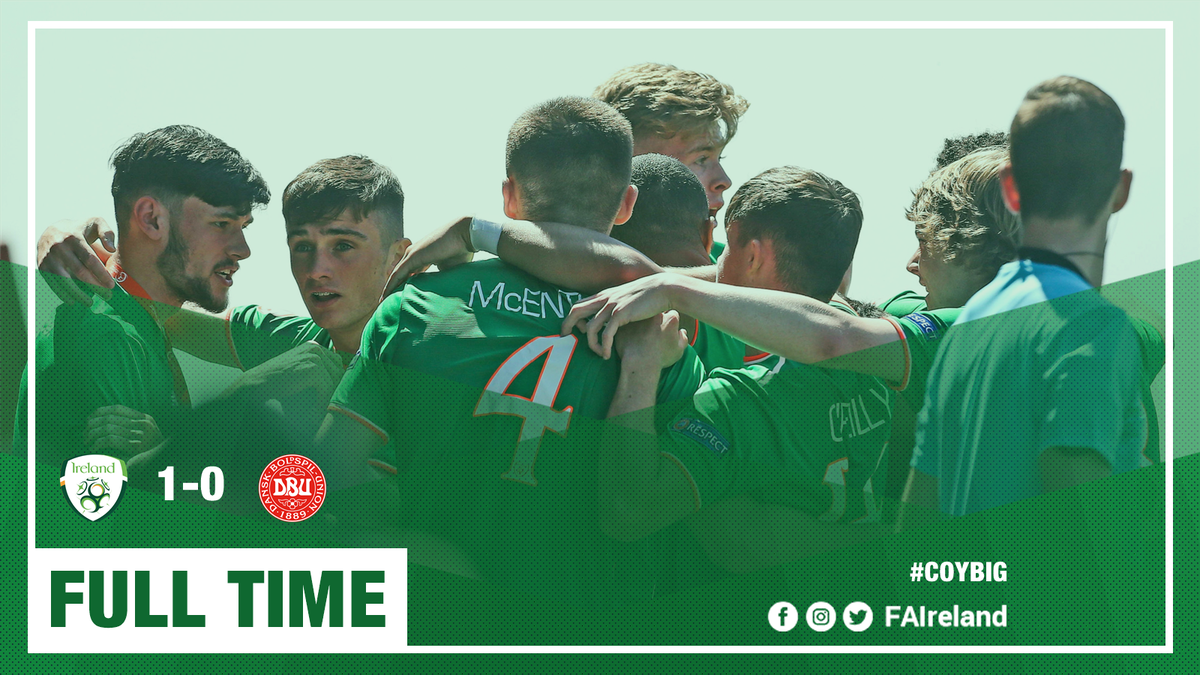 IrelandFootball's tweet photo. YES!! A crucial win for #IRLU17 as Troy Parrott's early strikes gives Ireland a vital #U17EURO win over Denmark! https://t.co/IKnLcl7xFE
