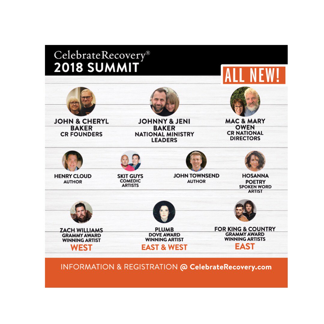 JohnBakerCR's tweet image. The Celebrate Recovery Summits are filling up fast! Take a look at who will be joining us! Plus all new talks &amp;amp; workshops! East Coast July 11-13. West Coast Aug  8-10. Bring your TEAM,
CelebrateRecovery.Com