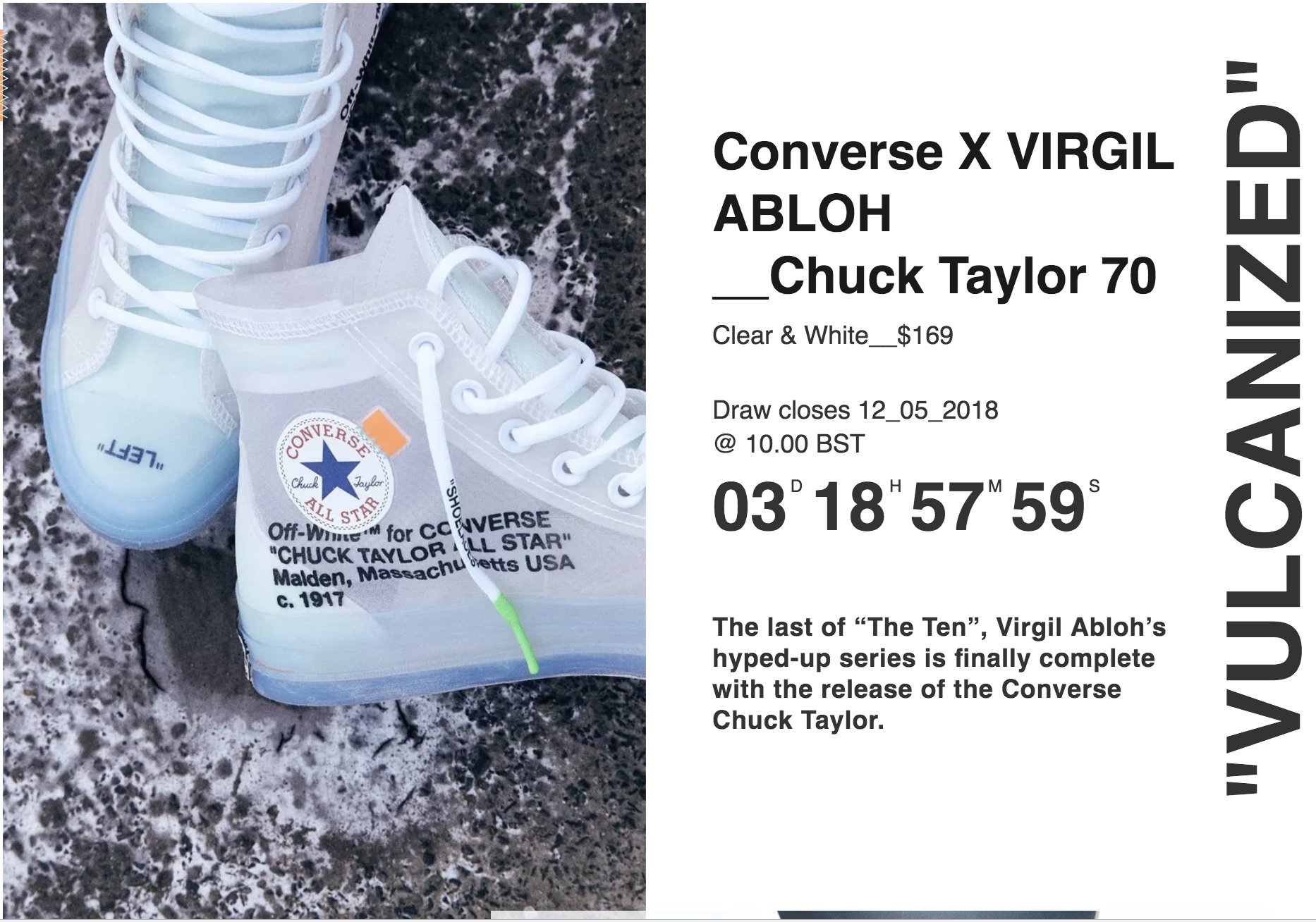 SOLELINKS on X ONLINE RAFFLE of Off White x Converse Chuck 70 is now open via Endclothing Enter here https t ntvFqyAvXQ https t NUtmMzFmiR X