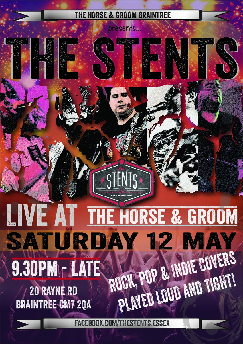 thestents's tweet photo. Man it's been a mental week or two- 4 gigs over the bank holiday weekend! Saturday 12th we're back in Braintree - be great to see you guys there :-D https://t.co/KchbdVqHBN