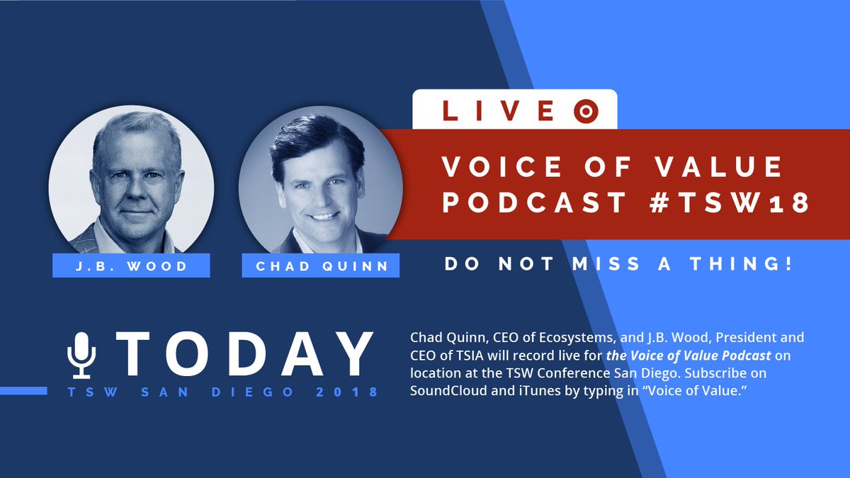 VMO_Team's tweet photo. Why is #Sales going to see a radical transformation in 12-24 months?  J.B. Wood explains this fascinating disruption with Chad Quinn on the #VoiceofValue tomorrow at #TSW18.  #TSIA #CustomerSuccess https://t.co/zhC7OaMRxK