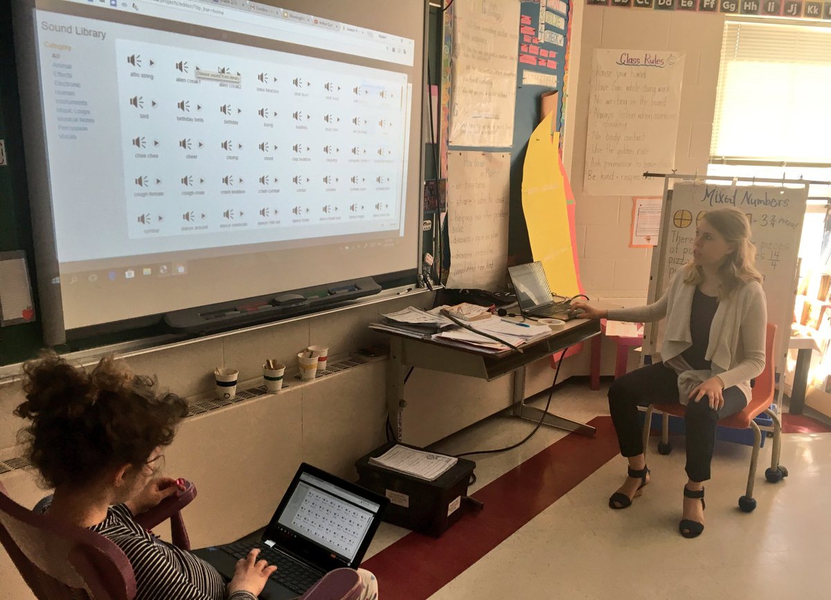 MrsDorsey_ocsb's tweet photo. Lucky enough to have @Roachbrianne teaching us all about @scratch this morning! ☀️💻 we are coding our names using colour, sounds, design and even some geometric location language! #technology #CathEdWeek #SJAndpl https://t.co/lKga93QUHJ