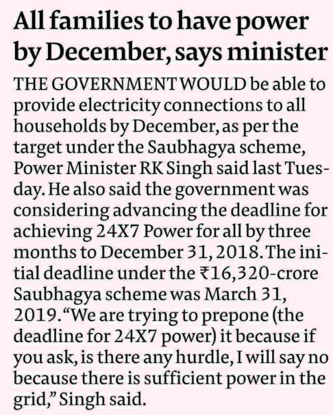 OfficeOfRKSingh's tweet image. Aiming to light up the lives of all the families across the nation, Government steadfast towards its mission of providing 24x7 Power for All Households by 31st December 2018.