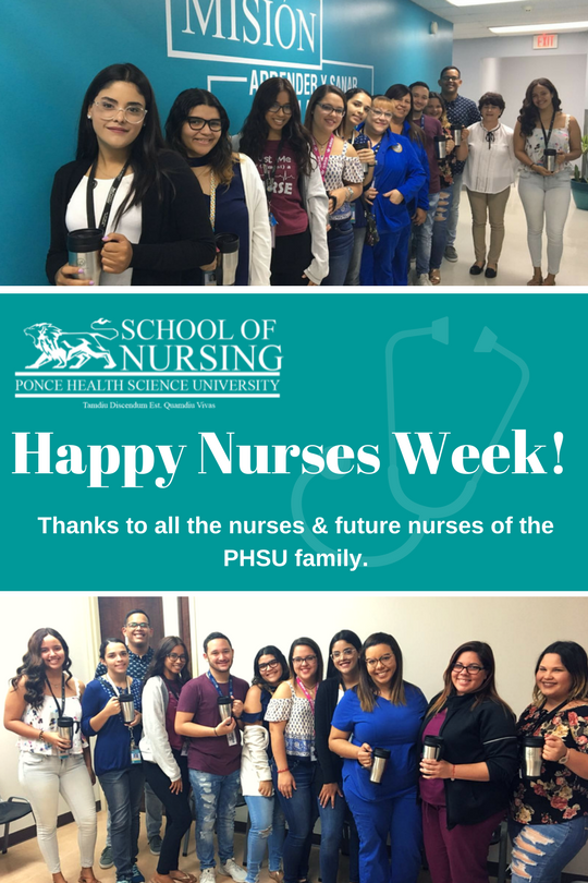 PonceHealthSU's tweet photo. To kick off International Nurses Week our students visited the nurses at the Wellness Center and CAIMED. They shared a cup of coffee and gave their thanks. Have you congratulated the nurses in your life? #NursingWeek #PHSUFamily #SchoolofNursing https://t.co/3TgvGrF3eh