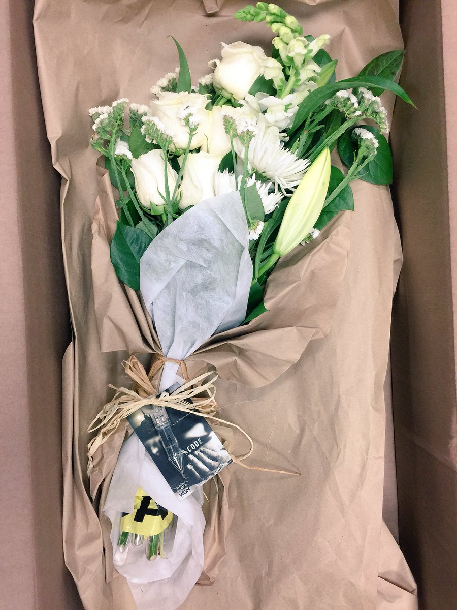 sllambe's tweet image. Flowers are certainly an unexpected press kit. #100Code