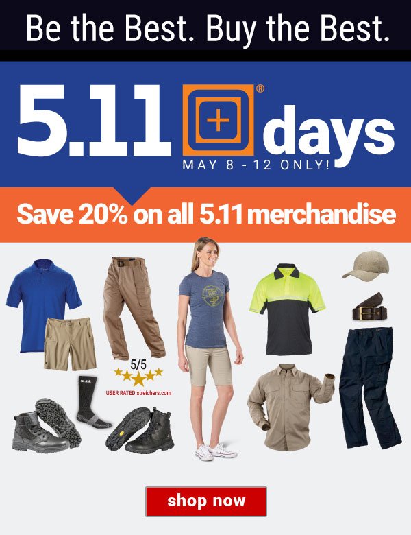 5.11 Days is Here! Save 20% OFF All 5.11 Merchandise.  ow.ly/zXrt30jTmvZ