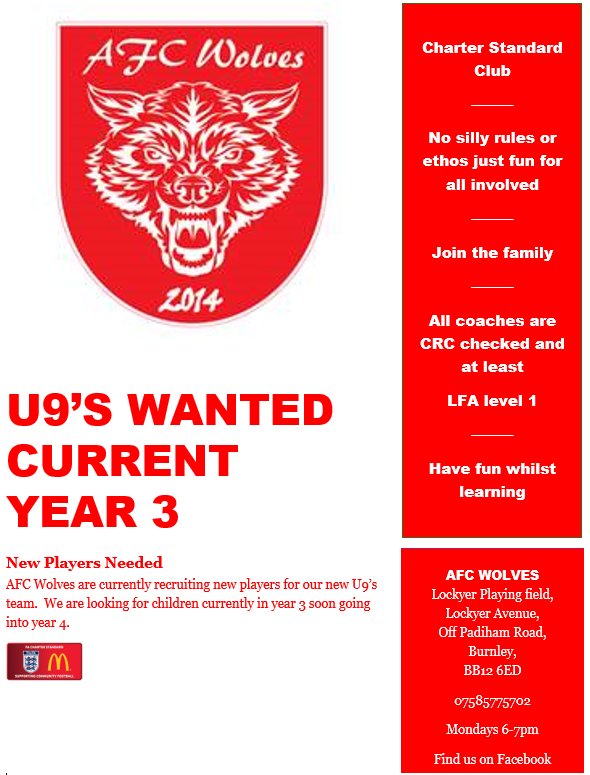 <a href="/AFCWolves14/">AFC Wolves</a> New U9's team needs new players.
