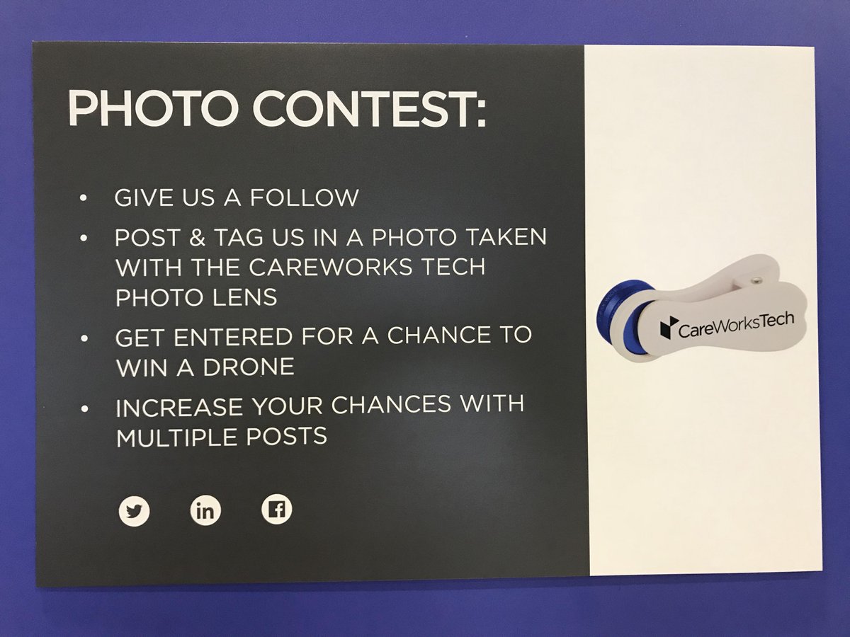 CareWorksTech's tweet image. Day one at Knowldge18 ExpoNow! Come by booth #1229 and snag one of our camera phone lens clips and enter to win our photo contest to win a drone! 

@servicenow #Know18 #Knowledge18 #CareWorksTech