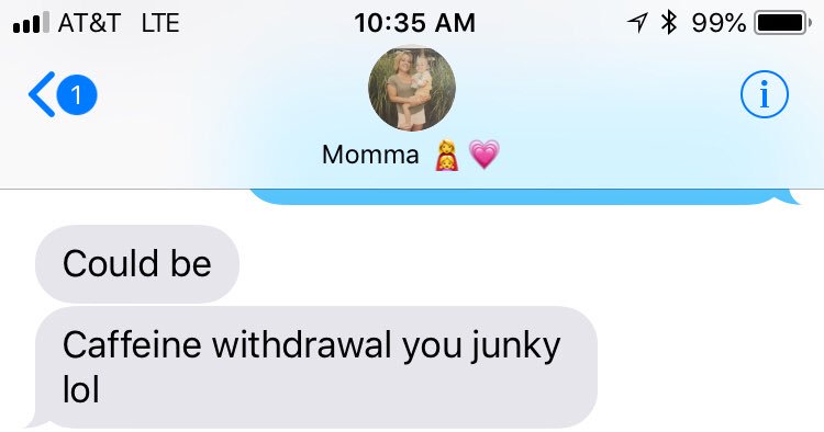 SammyWindisch's tweet photo. So yesterday I told my mom I didn’t feel good & this was her response... #dunkinaddict https://t.co/SbBqKXIL0w