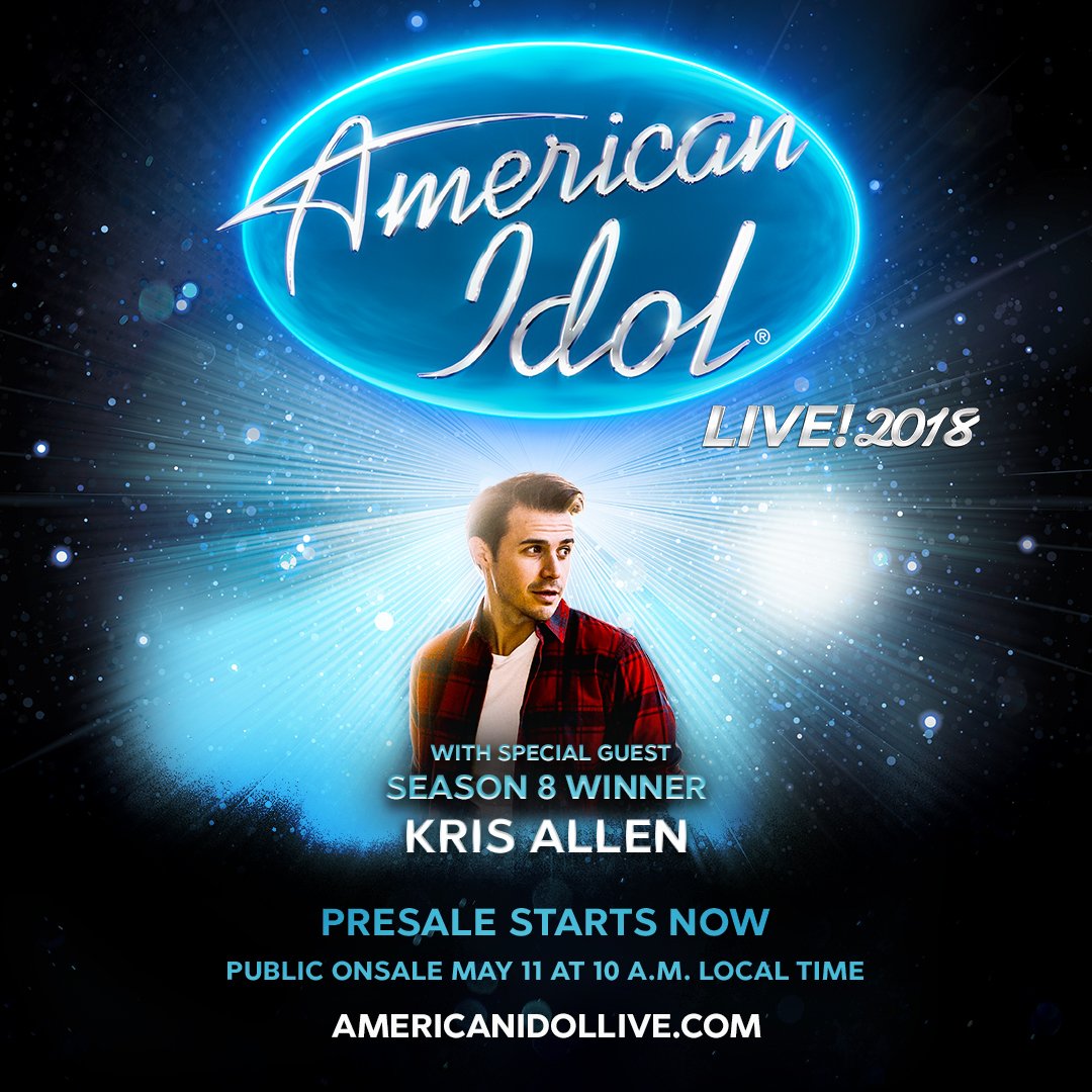 KrisAllen's tweet photo. Friends!

Pre-sales start today for the American @idollivetour at 10am! Presale code for all dates is: IDOLABC

Go to https://t.co/UEMd2EAofG for all dates, tickets and VIP info! https://t.co/2UzuFwIgrC