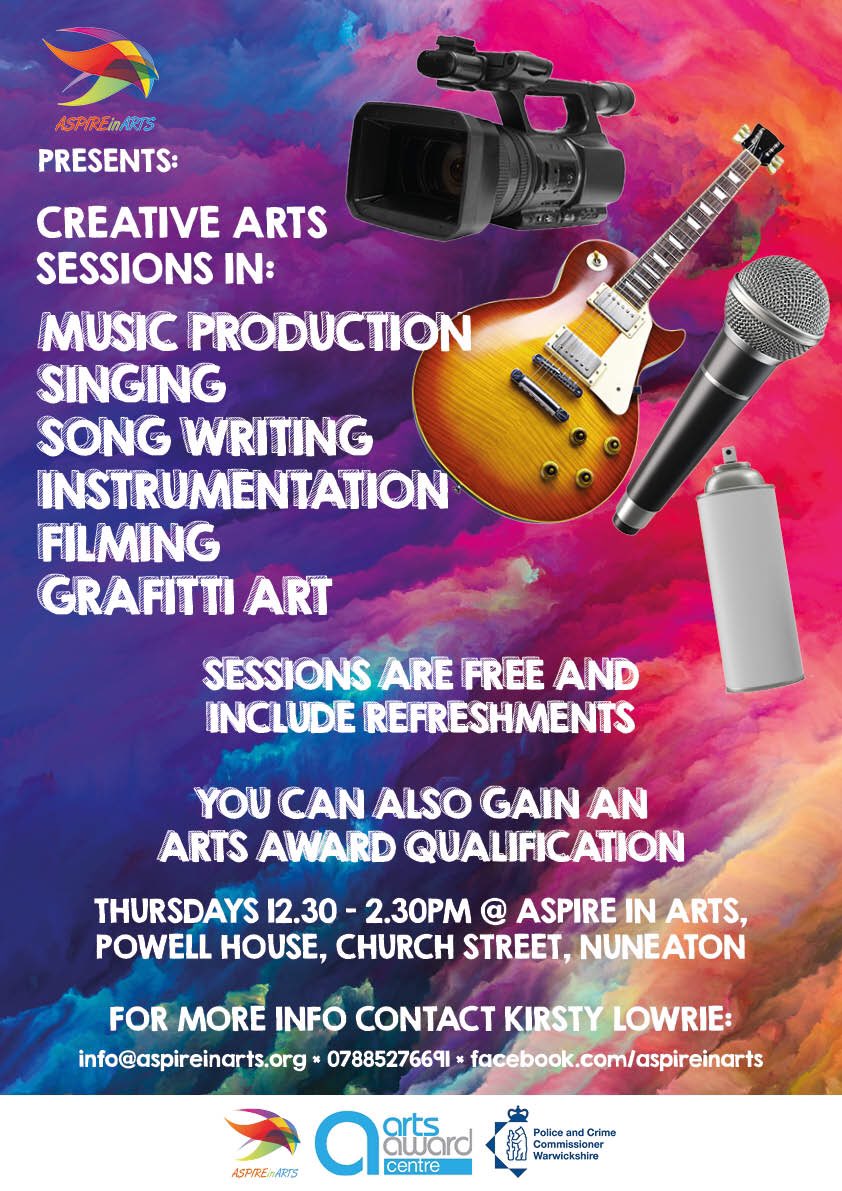 aspireinarts's tweet photo. Based in or around #Nuneaton aged 13 plus &amp; currently not in Employment, Education or any training? Have an interest in the #arts give us a shout to get involved in this exciting new project @positiveyouth96  @pifyp @NuneatonWCAVA @NorthernTeam1 @NunnyTrust @NuneatonNews https://t.co/icsxXJ6igL