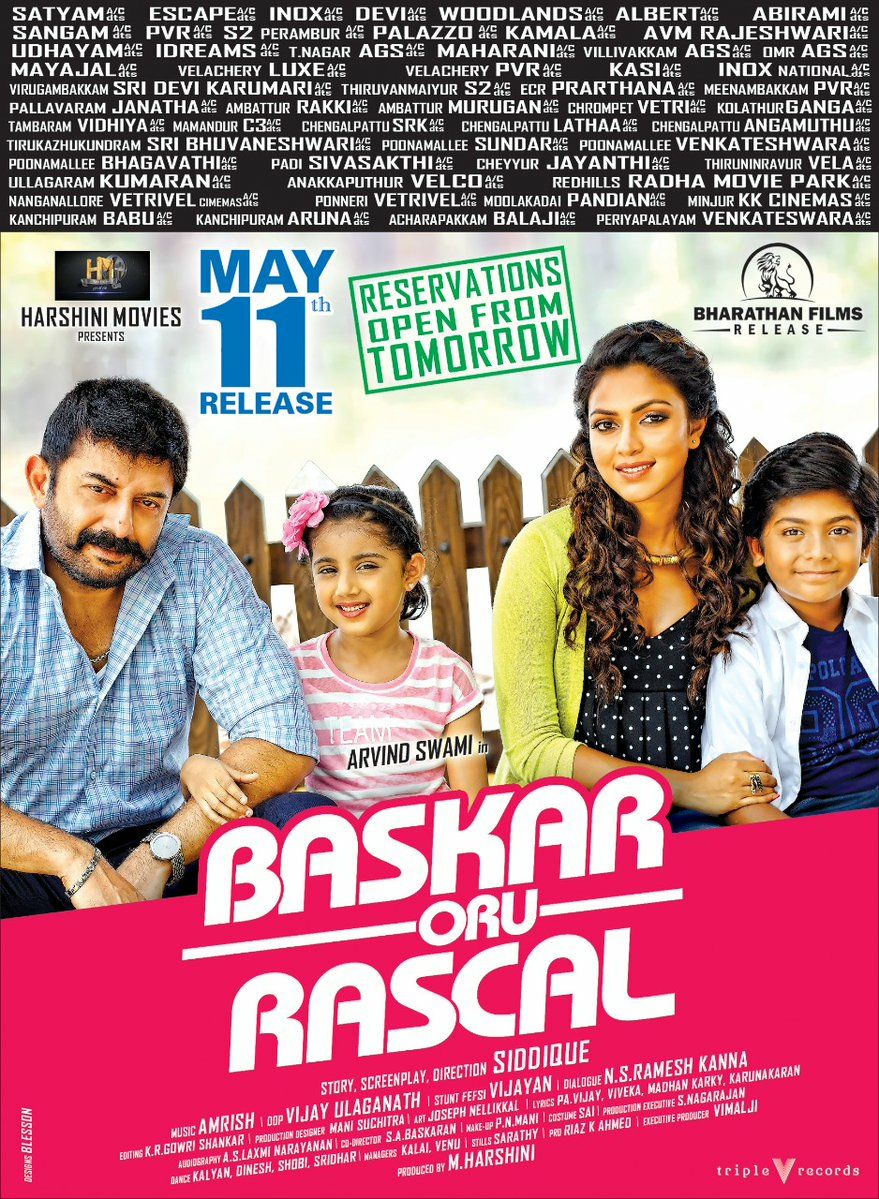 rameshlaus's tweet photo. Check out the Initial Theatre list of #BhaskarOruRascal May 11th release.
#3DaysToGoBhaskarOruRascal
@thearvindswami @Amala_ams #Siddique @AmrishRocks1 @triplevrecords https://t.co/7B6soRLyl2