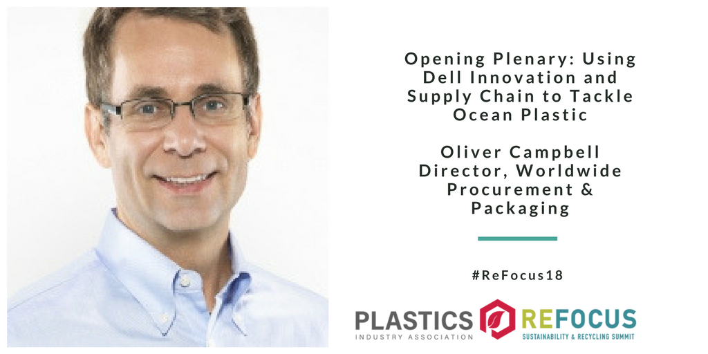PLASTICS_US's tweet photo. Join us today at 1:30 pm where Oliver Campbell will deliver the #ReFocus18 Opening Plenary on @Dell ’s approach to tackling the ocean plastic crisis. #NPE2018 https://t.co/uoL0bwMNuy https://t.co/Hdv9V2eSd3