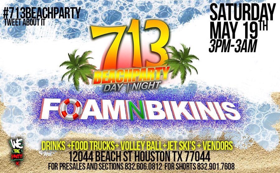 famous_aj24's tweet photo. 🚨Saturday May 19th‼️ #713BeachParty 🏝 Foam + Light Show + Jet Ski’s + Food + Crawfish + Drinks + Good Vibes 4000 Expected 🏝🌊 Early Bird Presales 832.971.9047🎞📽📽 https://t.co/pvv1wwuD01
