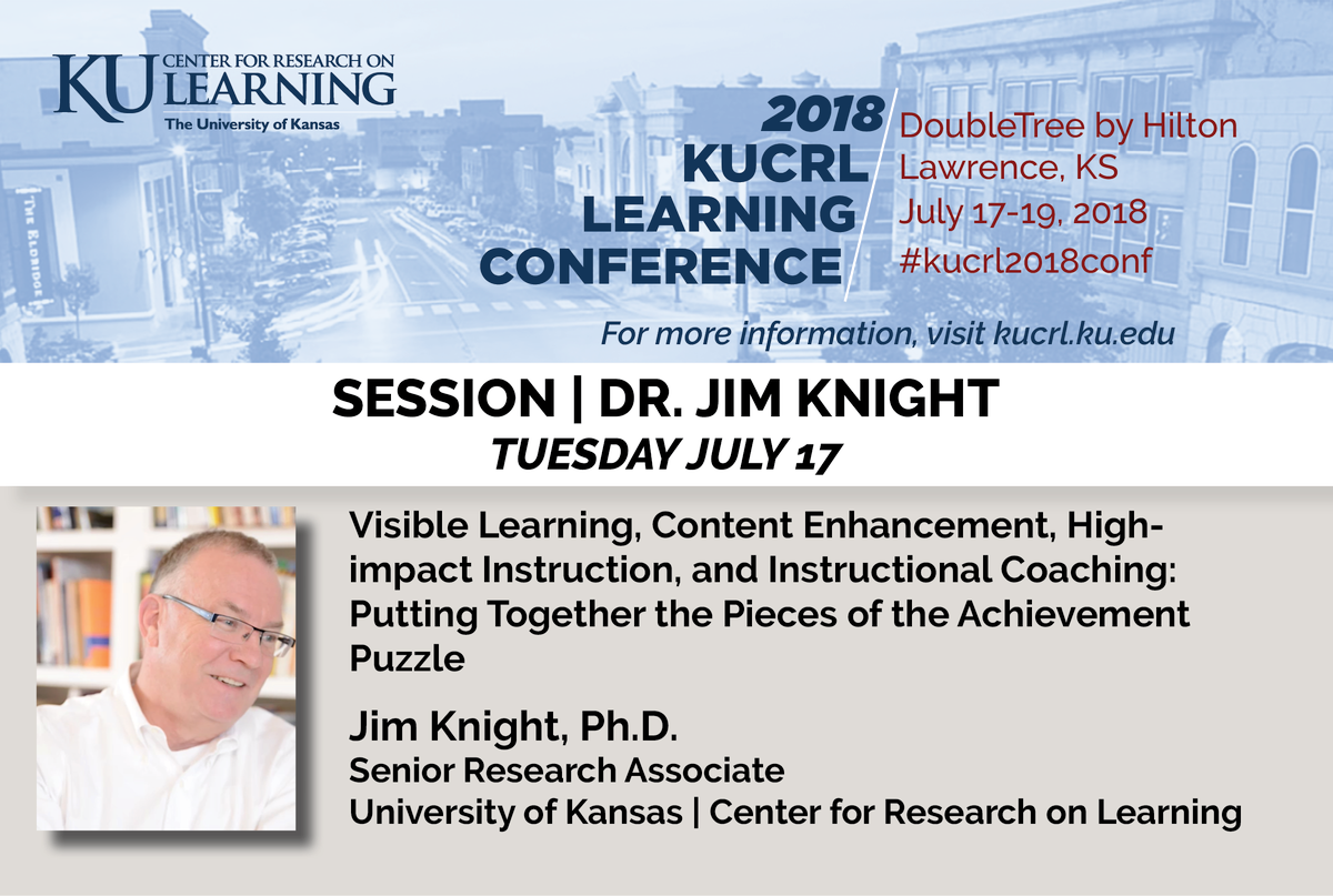 Learn how to put together the pieces of the achievement puzzle with <a href="/jimknight99/">Jim Knight 🇺🇦</a> on Tuesday, July 17! There are only 69 days left to register! #KUCRL2018CONF