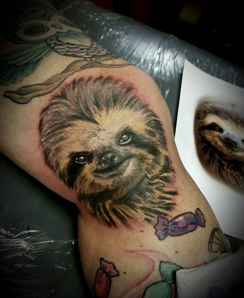 By Shannon #sloth #slothtattoo #tattoo <a href="/KillerInkTattoo/">Killer Ink Tattoo</a> @tattoopicsdaily #ladieswithtattoos #ladytattoist <a href="/TattooMagazine1/">TattooMagazine</a>