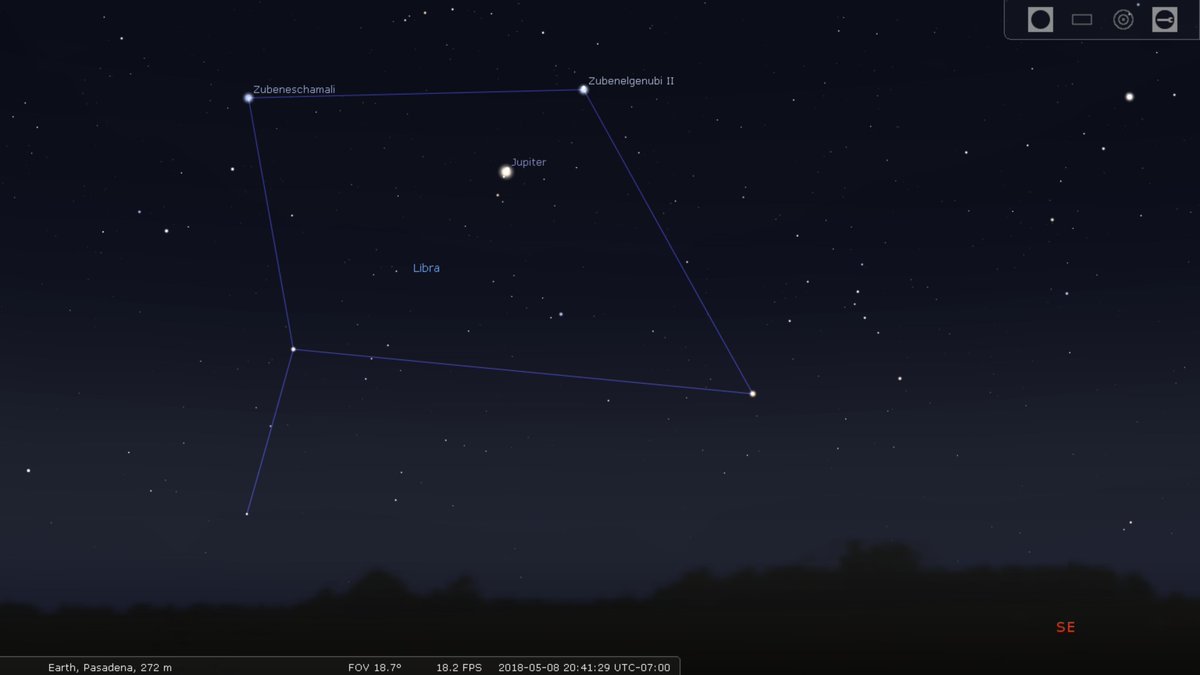 RandomSpaceFact's tweet image. LOOK: Jupiter opposition today: opposite side of Earth from Sun =&amp;gt; brightest for the year and it will rise ~sunset and set ~sunrise.  In the evening, it is the extremely bright "star" in the East.  Venus is super bright "star" in the West soon after sunset