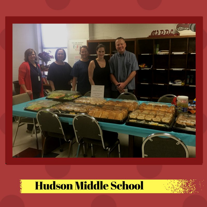 HudsonISD_MS's tweet photo. Today we had a variety of 6" subs, chips &amp; cookies from Hudson Subway.  New owners, Garry &amp; Jaclyn Hultz, personally delivered these goodies for Teacher Appreciation Week!  Thank you so much!!! #buzzhms #buzzhisd https://t.co/o9UD8fga3h