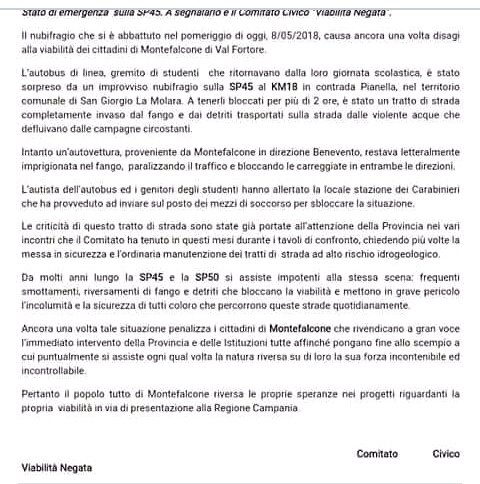 ViabilitaNegata's tweet photo. #comitatocivico #viabilitanegata #montefalconedivalfortore @VincenzoDeLuca @ErasmoMortaruol EMERGENZE ANNUNCIATE! https://t.co/XdL3KronFe