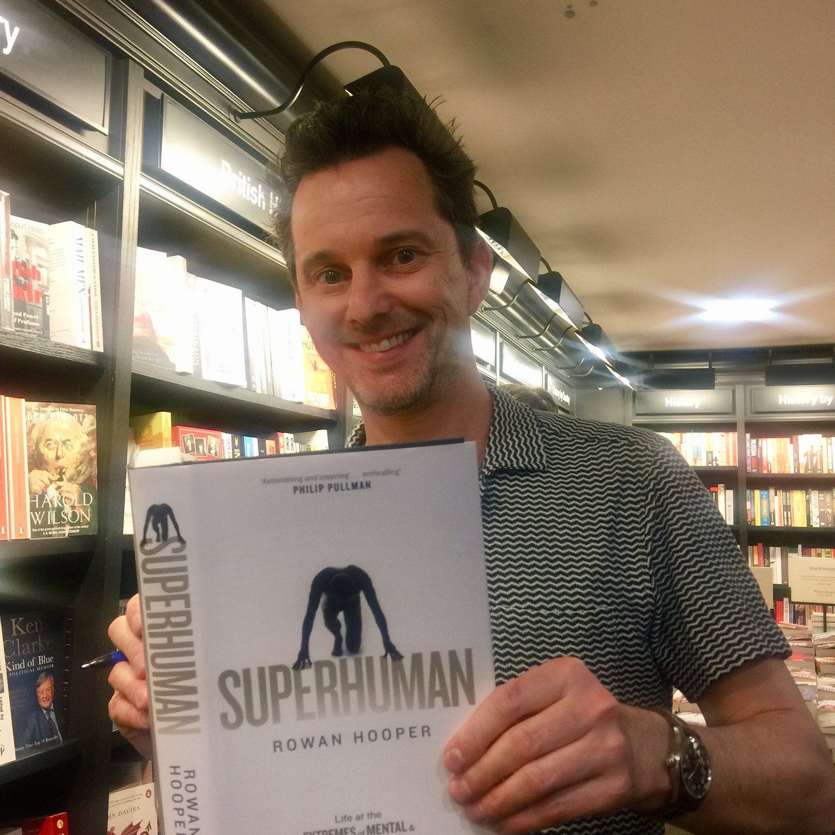 So proud of this guy and his book - hugest congrats to @rowhoop on the incredible SUPERHUMAN! (Check out that astounding blurb from Philip Pullman 😱😱😱)