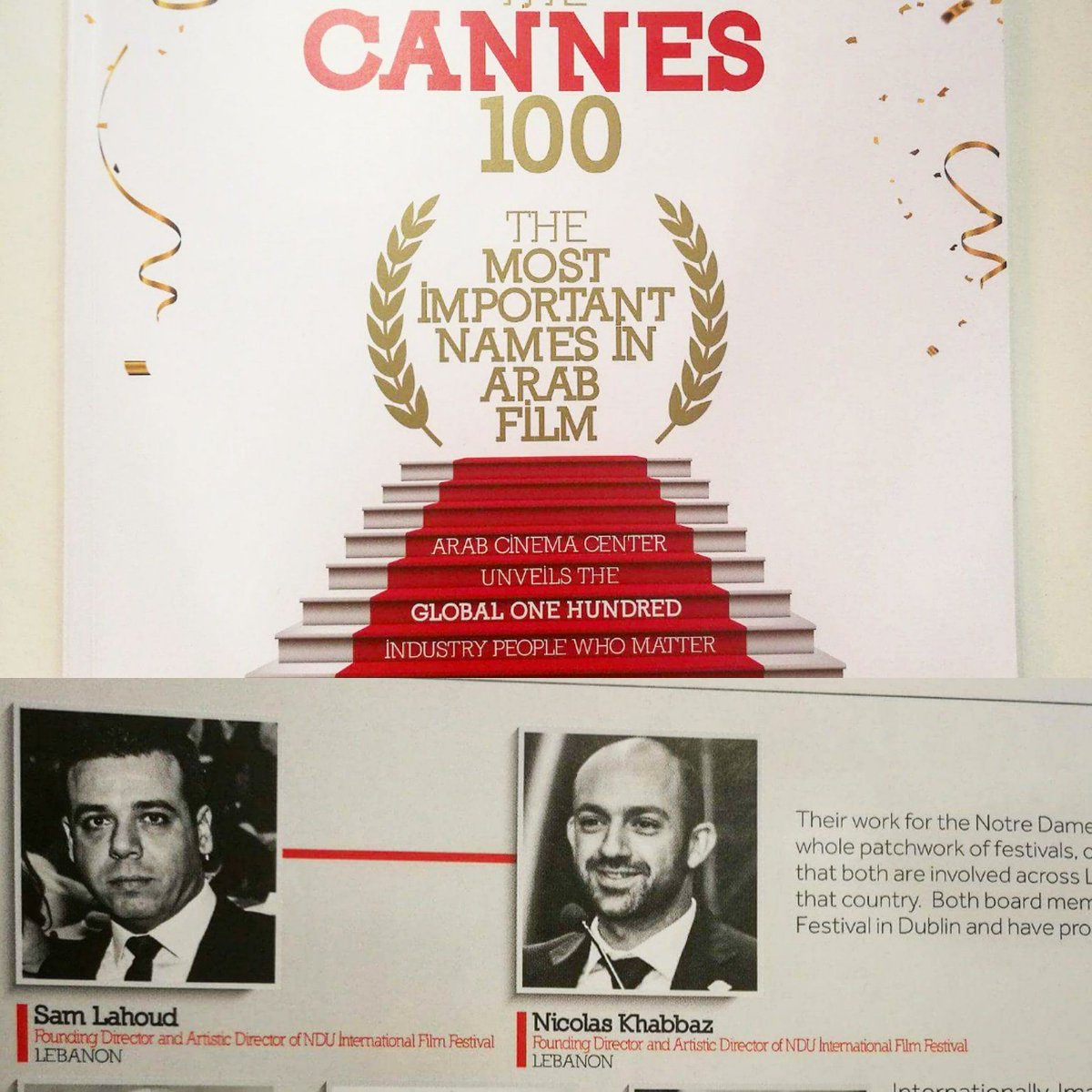 SamLahoudLb's tweet photo. Just received this beautiful news: selected with my colleague and friend Nicolas Khabbaz among the 100 most important names in the Arab Film 🎬 by the  @ArabCinemaCntr Global 100 industry people that matter #lebanesecinema @NDU_Louaize @NDUIFF @BeirutWFF https://t.co/2IBen7MGxN