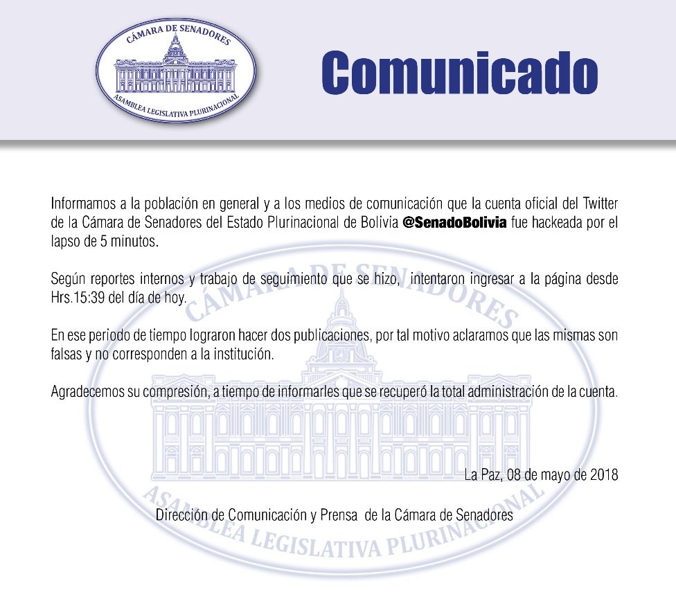SenadoBolivia's tweet photo. 🔴 #Comunicado oficial del @SenadoBolivia https://t.co/mLSqC3wS3q