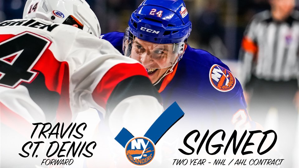 TRANSACTION: The <a href="/NYIslanders/">New York Islanders</a> have signed Travis St. Denis (F) to a two-year, two-way (NHL/AHL) deal. More: bit.ly/2I78f8m