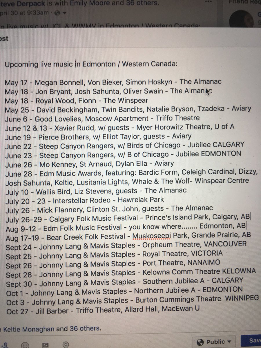 <a href="/SteepCanyon/">Steep Canyon Rangers</a> @jtandalli @itsallatthejube @Mo_kenney <a href="/HugePianist/">HugePianist</a> <a href="/TheDylanElla/">dylan ella 🦇</a> <a href="/Whatoconnor/">Wayne O'Connor</a> .<a href="/AviaryEdmonton/">The Aviary Edmonton</a> <a href="/YEGMusicAwards/">Edmonton Music Award</a> <a href="/bardicform/">Bardic Form</a> <a href="/celeighcardinal/">Celeigh Cardinal</a> <a href="/JSahunta/">Joginder Sahunta</a> @ItsDizzy1 <a href="/LusitaniaLights/">Lusitania Lights</a> <a href="/WhaleandtheWolf/">Whale and the Wolf</a> <a href="/winspearcentre/">Winspear Centre</a> <a href="/wallisbird/">Wallis Bird</a> <a href="/iRodeoYEG/">Interstellar Rodeo Edmonton</a> <a href="/almanaconwhyte/">The Almanac</a> <a href="/edmfolkfest/">Edmonton Folk Fest</a>