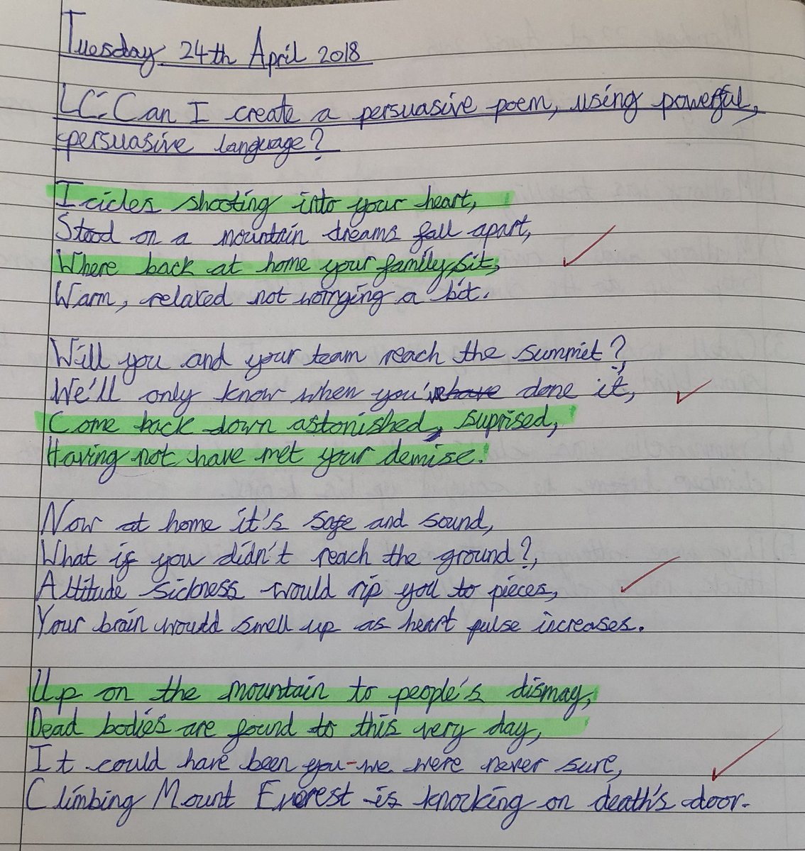 MrCottersClass's tweet photo. Harriet’s and Sophie’s persuasive poems based on the Dreadful Menace and aimed at the young mountain climber, Jordan Romero. Thanks for sending them down @mrssumnersclass - loved reading them. ❤️🧗🏽‍♂️⛰🏔🗻 https://t.co/UHIaTQNNmf https://t.co/vl9lSkCkZH