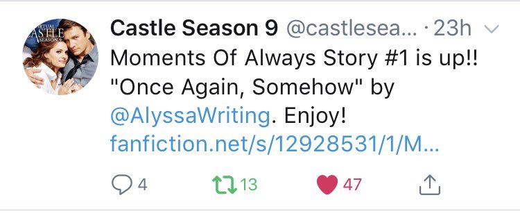 Just perusing and saw the 1st #MomentsOfAlways story by @AlyssaWriting has 47 likes!