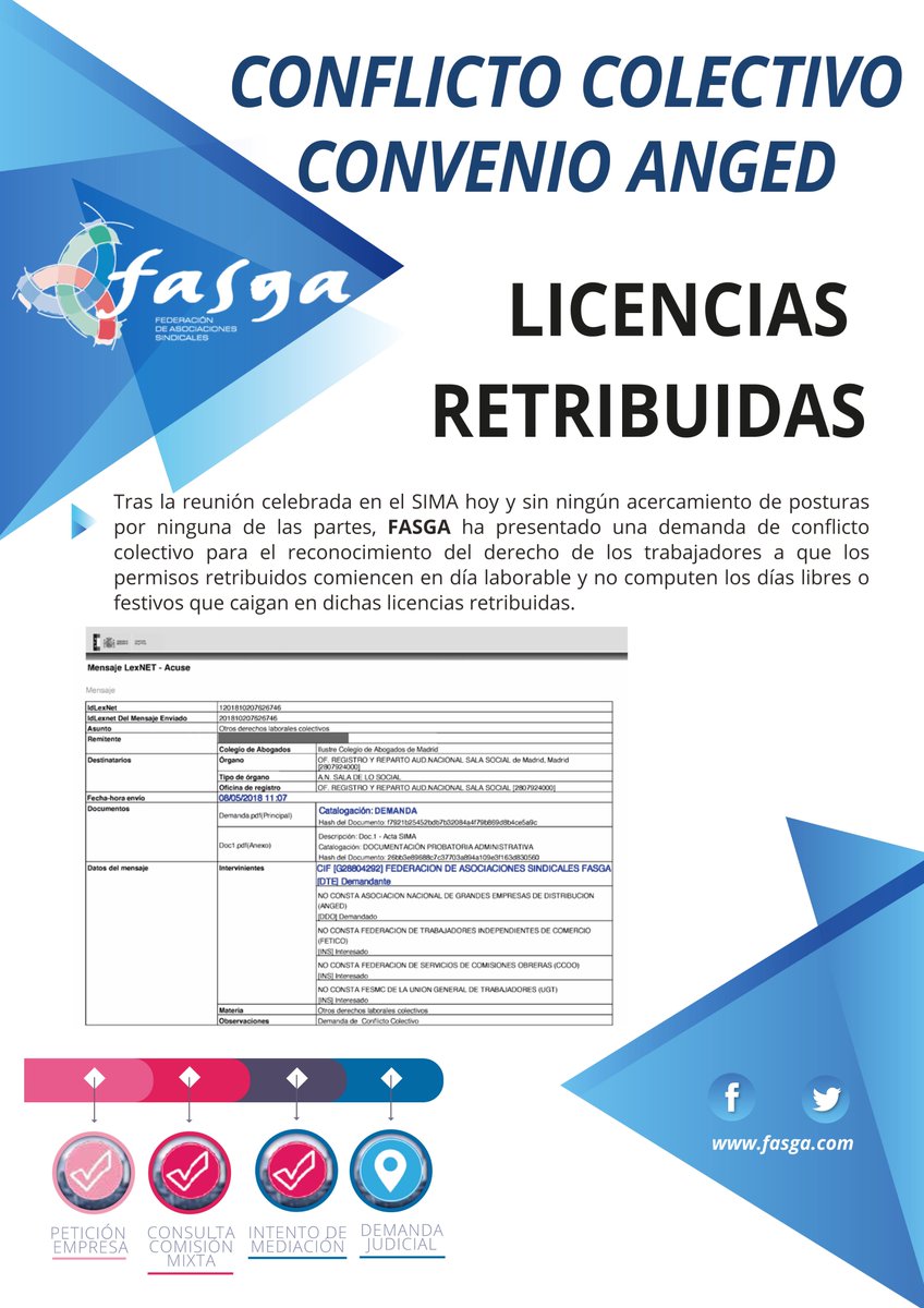Valorianenred's tweet photo. FASGA promueve el primer conflicto colectivo al Convenio de ANGED para la mejora de las licencias retribuidas.  
Descárgate la hoja en el siguiente documento en PDF https://t.co/pj8KJg2jKr https://t.co/5kLo5778fE