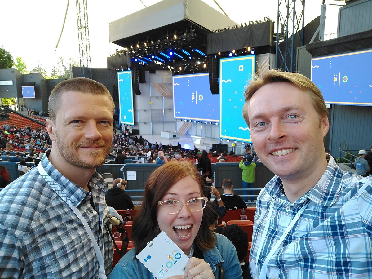 WompMobile's tweet photo. The WOMP team is all smiles at @Google #io18. Excited for the keynote and, of course, hearing about all the progress with #AMP and #PWA. #WompMobile #Googleio #AcceleratedMobilePages #ProgressiveWebApps #PWAMP #FutureOfMobile https://t.co/PgoqXTepHQ