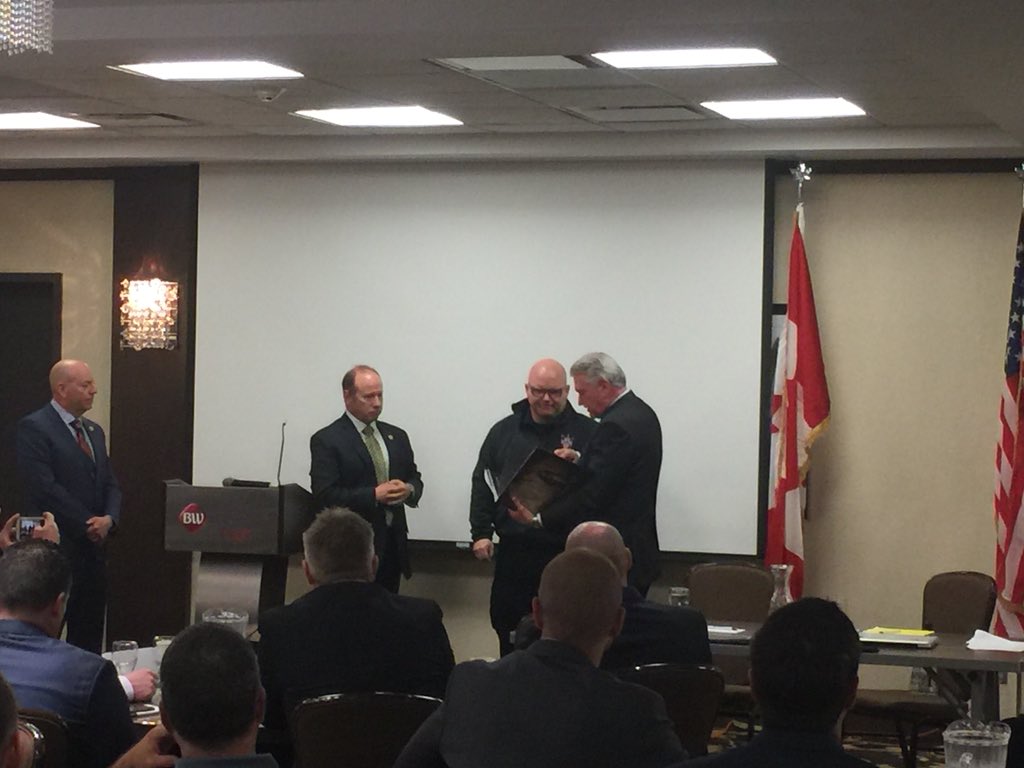 President Schaitberger spoke about the importance of mental health during his address. He was presented with a signed book written and photographed by <a href="/DanSunPhotoArt/">Daniel Sundahl</a> that shines a light on this important issue.  @IAFFNewsDesk @AlbertaFFA