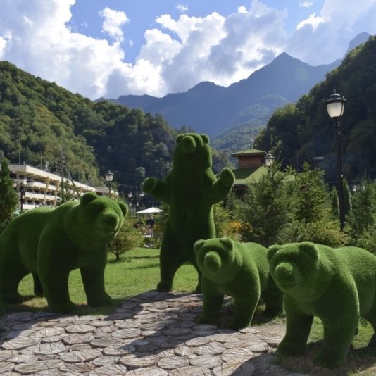 OneToRussia's tweet photo. Green Planet" park is opened on Russia Day (June 12) in Krasnaya Polyana in Sochi. Sculptures of animals and tale heroes, made of artificial grass were installed there. https://t.co/WwM8DeMVcd