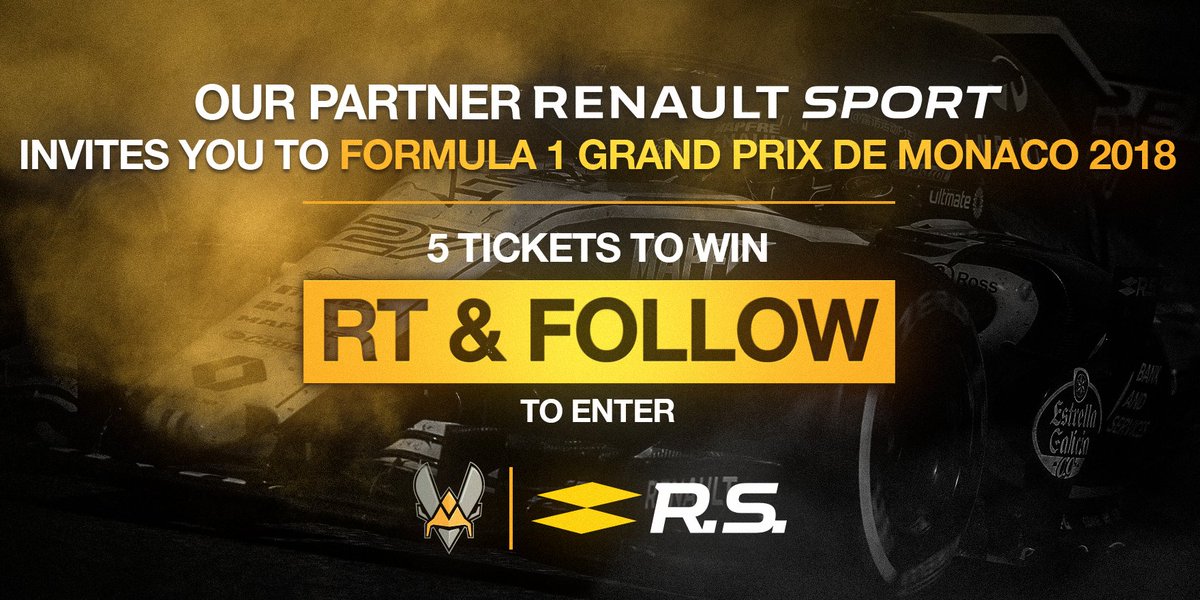 TeamVitality's tweet photo. Our partner Renault Sport and his Formula 1 team @RenaultSportF1 is inviting you to the legendary @F1 Grand Prix de Monaco 2018!

RT this tweet and follow @Team_Vitality + @RenaultSportF1 to enter the giveaway, there are 5 tickets to win! #VforVictory #RSspirit https://t.co/vgSHZSvGz3