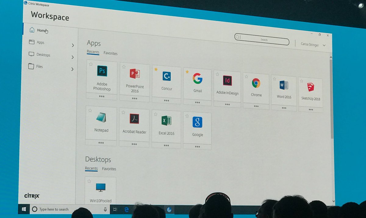 VDIHacker's tweet image. #CitrixWorkspaceApp bringing together multiple services from multiple locations.  Universal Search and personalization of the experience for the users, get what they need when they need it. Did we mention is has SSO too? Access to your files also. #CitrixSynergy